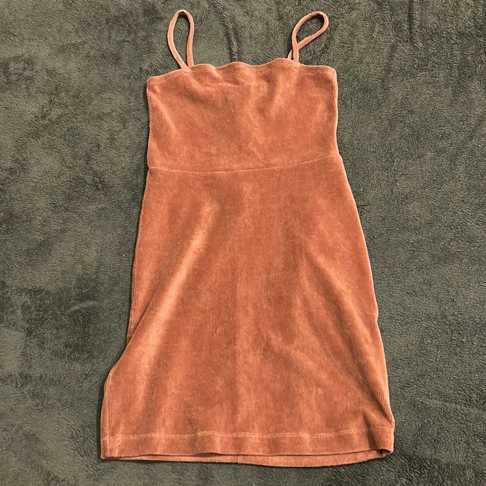 Coral/ blush colored mini bodycon dress. Size small with velvet texture.